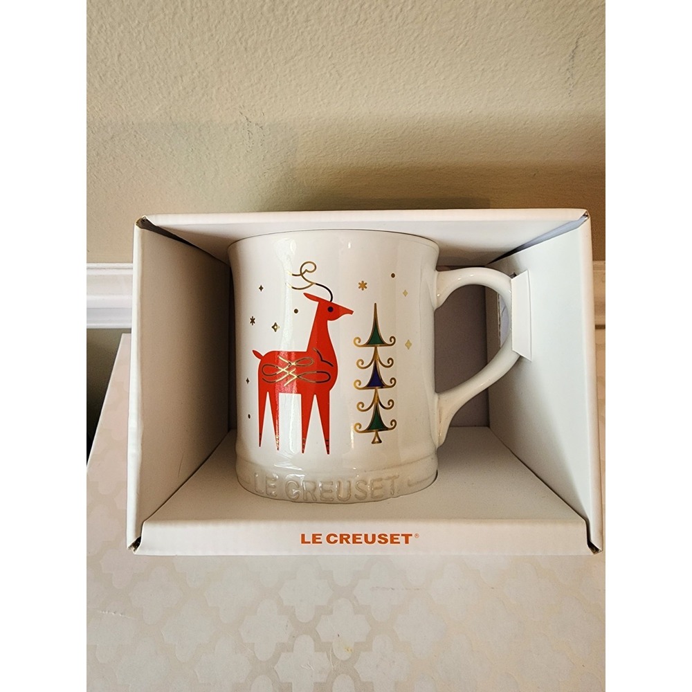 LE CREUSET Noel Collection Christmas Mug Stag Reindeer 14oz White NIB Gift - Picture 7 of 8